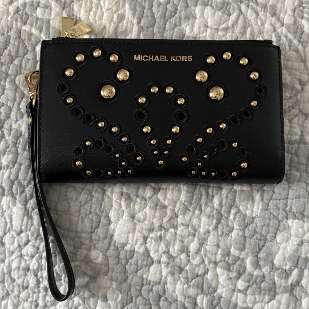 Michael Kors Black Wristlet with Gold Accents